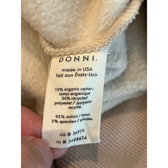 Donni SMALL Fleece Lined Cream Colorblock Zip Front Hoodie Sweatshirt - Picture 8 of 10